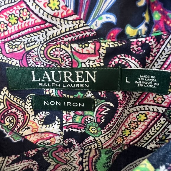 Lauren Ralph Lauren Top Womens Size Large Colorful Paisley Patchwork Non Iron - Picture 2 of 16